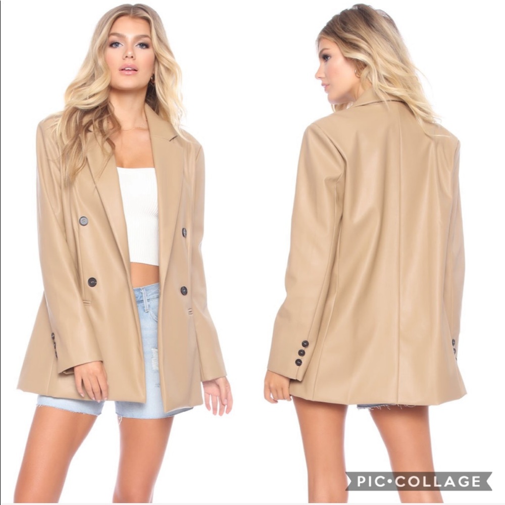 Faux Leather Blazer Jacket in Nude